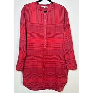 Xirena Red Striped Cotton Tunic Dress Womens Medium Made in USA Boho Coastal
